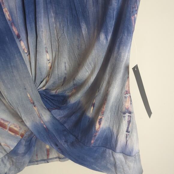 Tie-dye Cold Shoulder Boho Stretch Jersey Knit Knotted Top Women's 1X - Picture 4 of 8